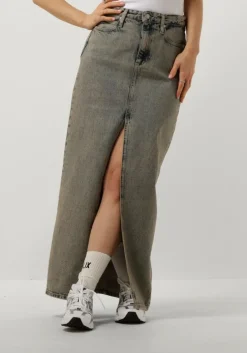 lichtblauwe calvin klein maxirok front split maxi denim skirt