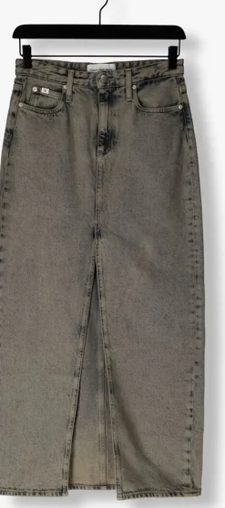 lichtblauwe calvin klein maxirok front split maxi denim skirt