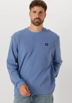 lichtblauwe calvin klein trui ls waffle badge crewnk tee