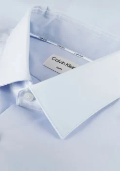 lichtblauwe calvin klein klassiek overhemd poplin stretch slim shirt