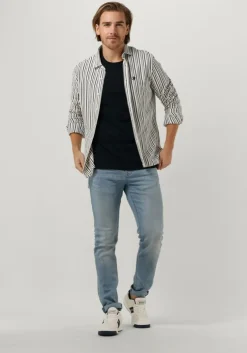 lichtblauwe cast iron casual overhemd long sleeve shirt jersey stripe with structure