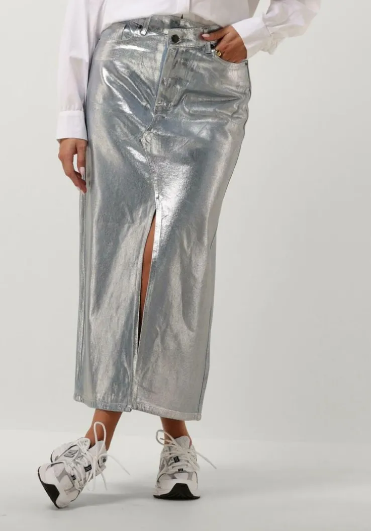 lichtblauwe co'couture maxirok foil denim skirt