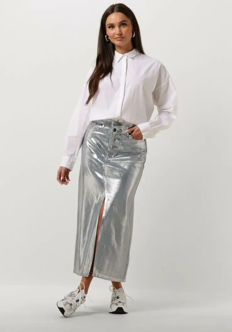 lichtblauwe co'couture maxirok foil denim skirt
