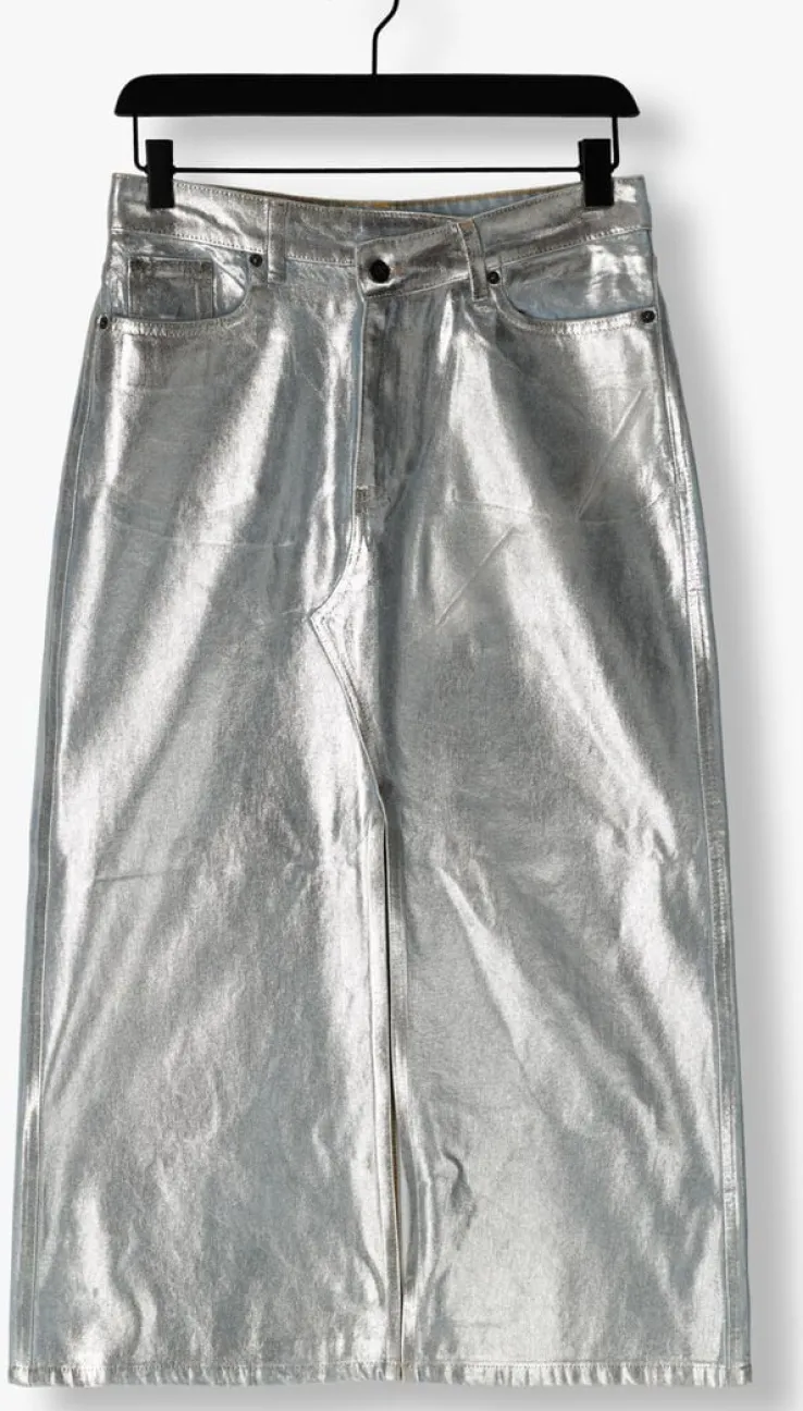 lichtblauwe co'couture maxirok foil denim skirt