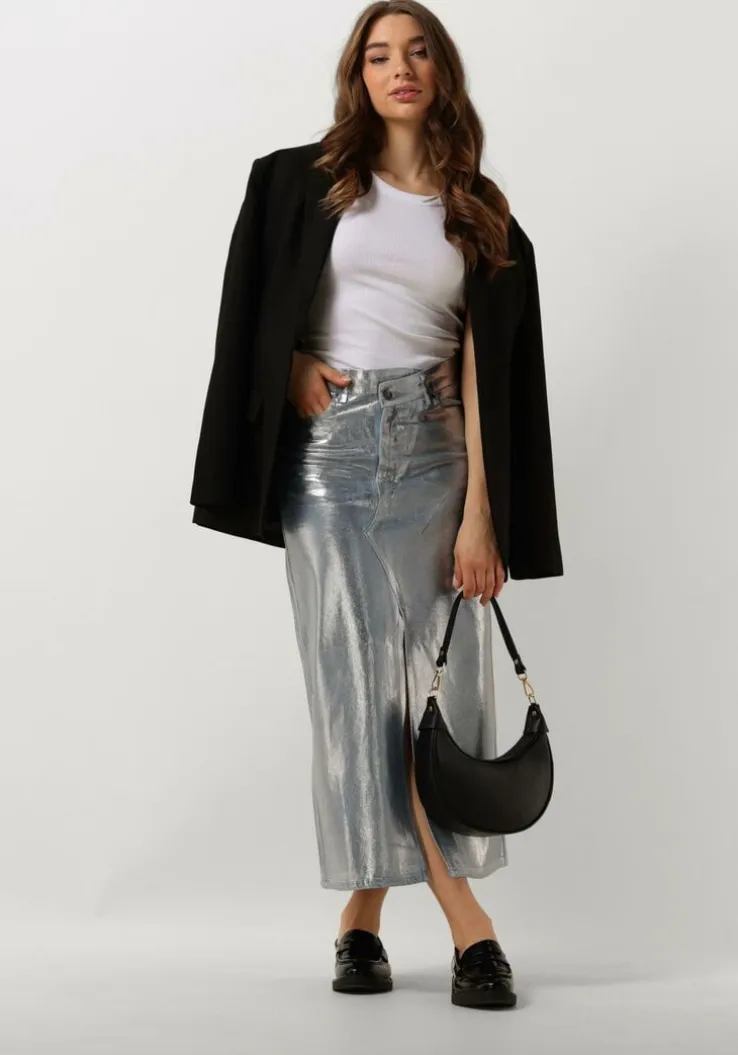 lichtblauwe co'couture maxirok foil denim skirt