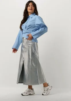 lichtblauwe co'couture maxirok foil denim skirt