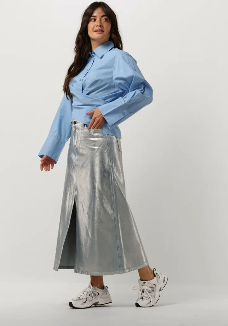 lichtblauwe co'couture maxirok foil denim skirt