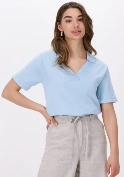 lichtblauwe esmé studios top mae 2/4 loose polo blouse knit