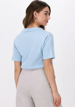 lichtblauwe esmé studios top mae 2/4 loose polo blouse knit