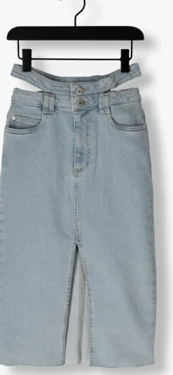 lichtblauwe frankie & liberty midirok denim midi skirt