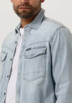 lichtblauwe g-star raw casual overhemd dakota slim shirt l/s