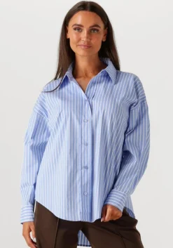 lichtblauwe haute l'amitié blouses bow candy twist stripe shirt