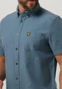 lichtblauwe lyle & scott casual overhemd cotton slub short sleeve shirt