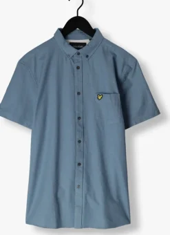 lichtblauwe lyle & scott casual overhemd cotton slub short sleeve shirt