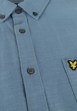 lichtblauwe lyle & scott casual overhemd cotton slub short sleeve shirt