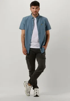 lichtblauwe lyle & scott casual overhemd cotton slub short sleeve shirt