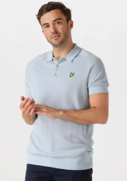 lichtblauwe lyle & scott polo linen blend knitted polo