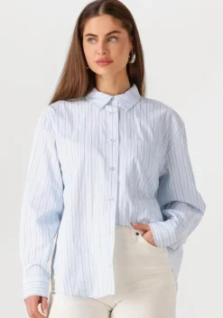 lichtblauwe modström blouses millemd stripe shirt