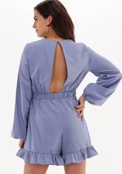 lichtblauwe na-kd playsuits long sleeve frilled playsuit