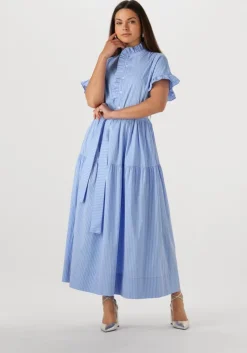 lichtblauwe neo noir maxi jurk nellie stripe dress
