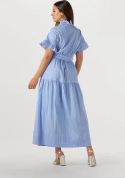 lichtblauwe neo noir maxi jurk nellie stripe dress