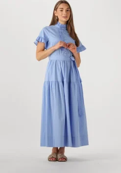 lichtblauwe neo noir maxi jurk nellie stripe dress