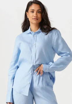 lichtblauwe resort finest blouses shirt 100% linen