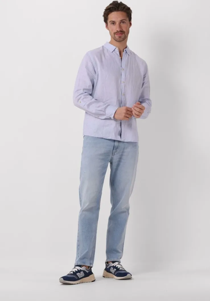 lichtblauwe scotch & soda casual overhemd linen shirt with roll-up