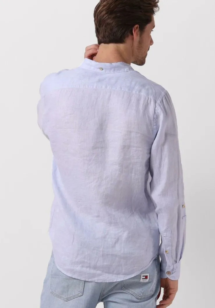 lichtblauwe scotch & soda casual overhemd linen shirt with roll-up