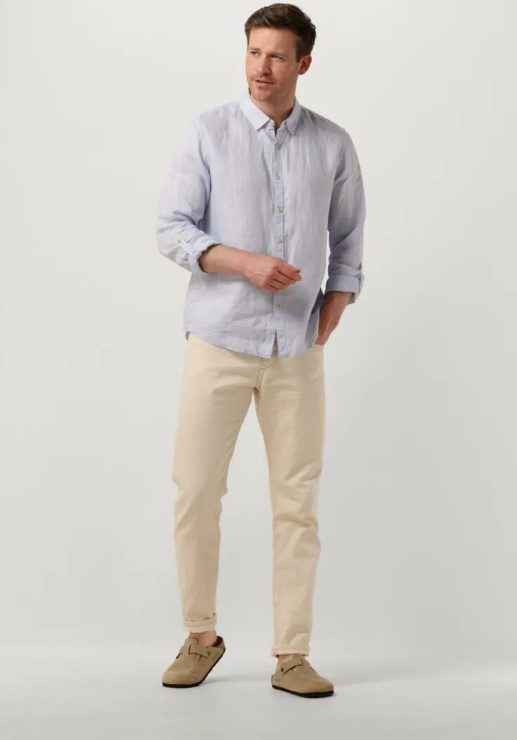lichtblauwe scotch & soda casual overhemd linen shirt with roll-up