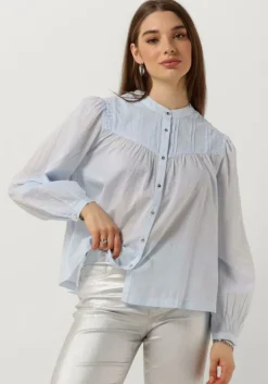lichtblauwe scotch & soda blouses shirt with pin tuck yoke and gathering