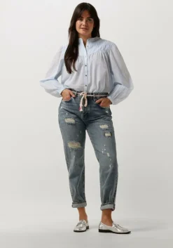 lichtblauwe scotch & soda blouses shirt with pin tuck yoke and gathering