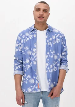 lichtblauwe scotch & soda casual overhemd regular fit bonded shirt