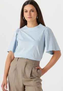 lichtblauwe selected femme t-shirt slfpenelope 2/4 ruffle tee