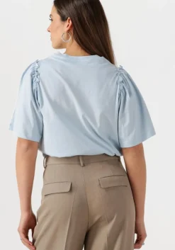 lichtblauwe selected femme t-shirt slfpenelope 2/4 ruffle tee