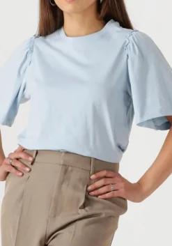 lichtblauwe selected femme t-shirt slfpenelope 2/4 ruffle tee