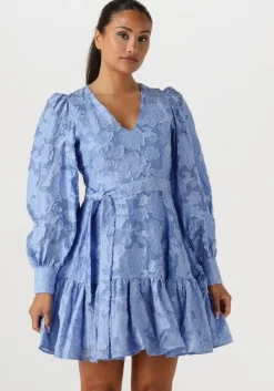 lichtblauwe selected femme mini jurk slfcalli-sadie ls short v-neck dress ff