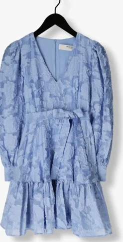 lichtblauwe selected femme mini jurk slfcalli-sadie ls short v-neck dress ff