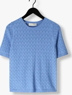 lichtblauwe selected femme top slfhelen 2/4 knit boat neck