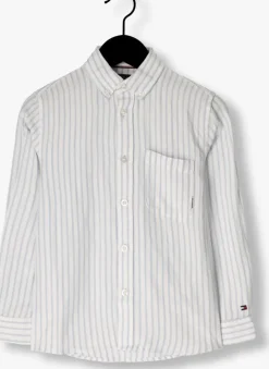 lichtblauwe tommy hilfiger klassieke overhemden linen blend striped shirt ls