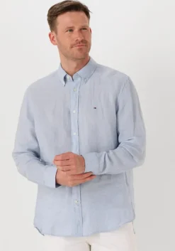 lichtblauwe tommy hilfiger casual overhemd pigment dyed li solid rf shirt