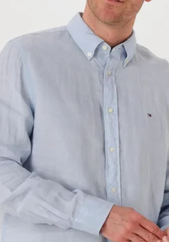 lichtblauwe tommy hilfiger casual overhemd pigment dyed li solid rf shirt