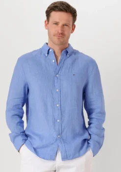 lichtblauwe tommy hilfiger casual overhemd pigment dyed li solid rf shirt