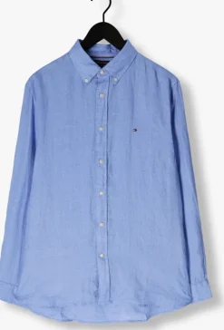 lichtblauwe tommy hilfiger casual overhemd pigment dyed li solid rf shirt