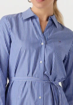 lichtblauwe tommy hilfiger midi jurk ess poplin regular shirt dress