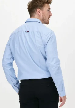 lichtblauwe tommy jeans casual overhemd tjm slim stretch oxford shirt