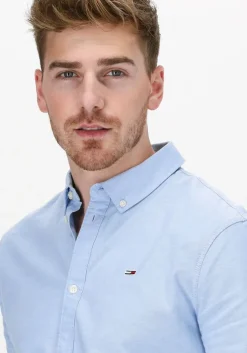 lichtblauwe tommy jeans casual overhemd tjm slim stretch oxford shirt