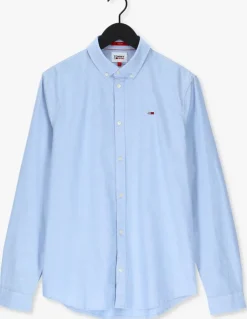 lichtblauwe tommy jeans casual overhemd tjm slim stretch oxford shirt