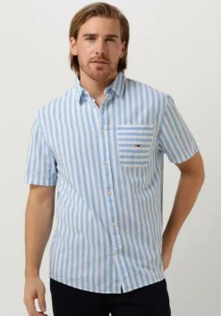 lichtblauwe tommy jeans casual overhemd tjm rlx ss stripe linen shirt