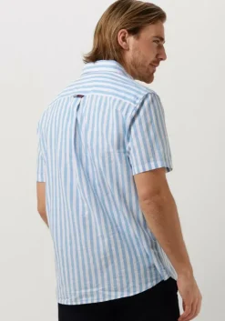 lichtblauwe tommy jeans casual overhemd tjm rlx ss stripe linen shirt